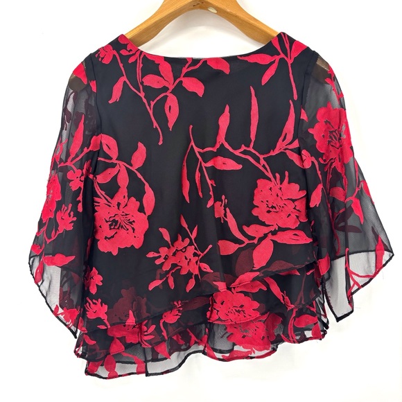 Alex Evenings Black & Red Floral Layered Asymmetrical Hem Blouse, Small - Picture 14 of 17